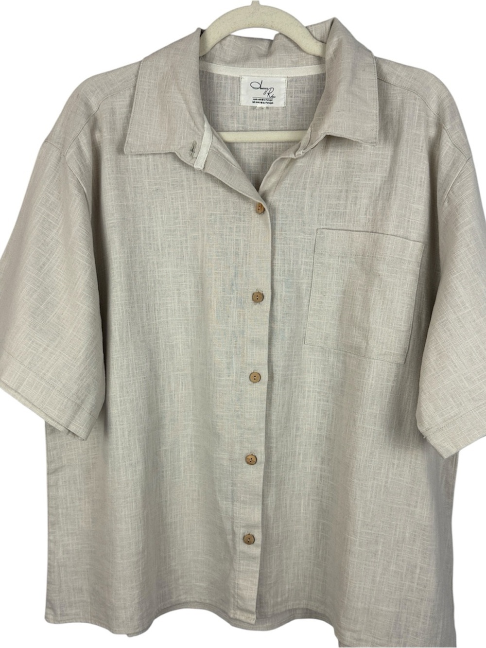Américo & Rosa 100% Linen Short Sleeve Button Down Shirt Beige Neutral XL